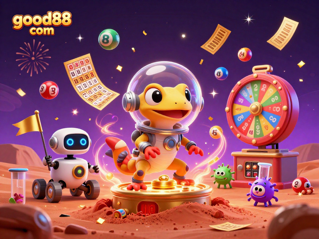 Experience the excitement at good88 com with a Martian gecko discovering a golden casino.