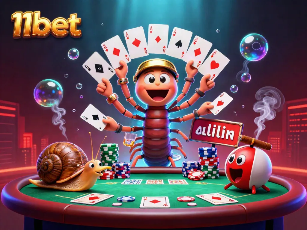 Experience the vibrant casino atmosphere at 11bet with skilled dealer characters and dynamic poker action.