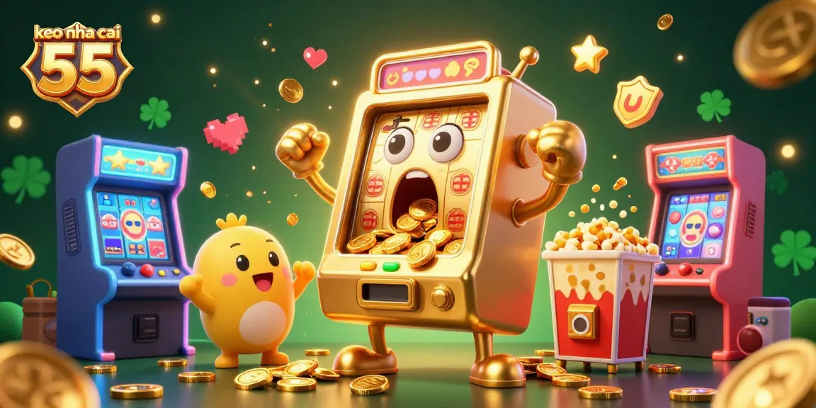 Engage in thrilling action with keo nha cai 55 as golden slot machines celebrate a jackpot victory.
