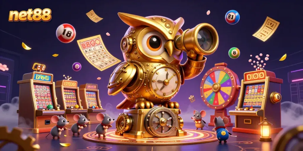 Experience the excitement of net88 with vibrant lottery elements and a whimsical casino atmosphere.
