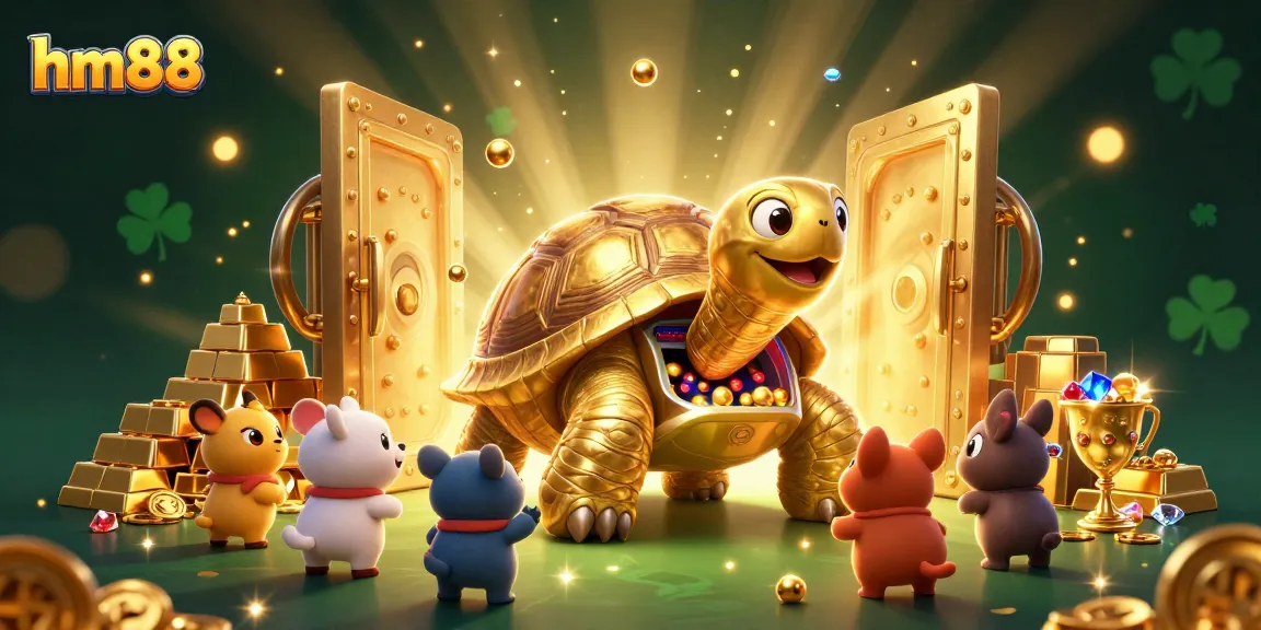 Experience gaming with hm88's colossal tortoise pinball, glowing treasures, and exciting gaming action.